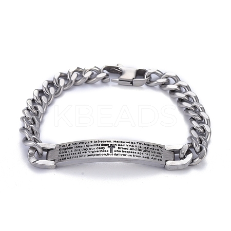 Tarnish Resistant Religion 304 Stainless Steel Cuban Link Chain Bracelets BJEW-P263-H01-P-1