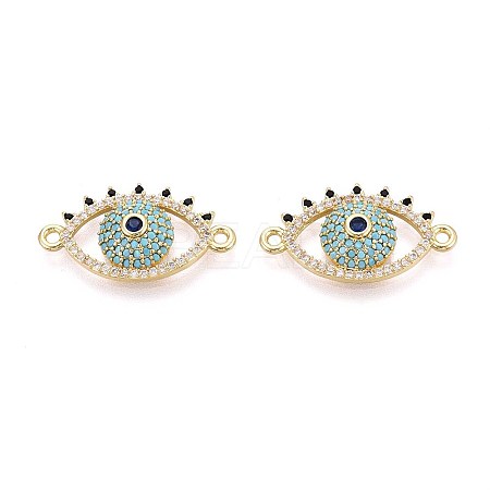 Brass Micro Pave Sky Blue Cubic Zirconia Connector Charms KK-N284-01G-1