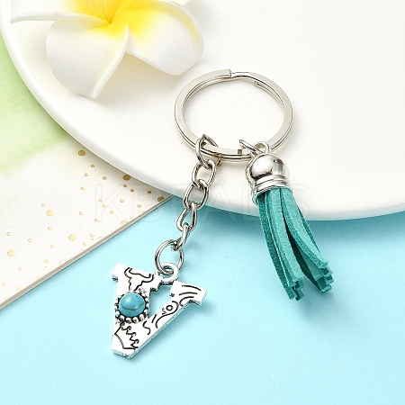 Alloy with Resin Imitation Synthetic Turquoise Keychain KEYC-YW00087-22-1
