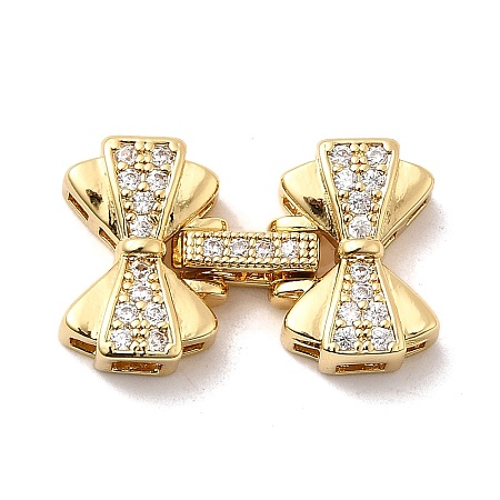 Brass Micro Pave Clear Cubic Zirconia Fold Over Clasps KK-C075-30G-1