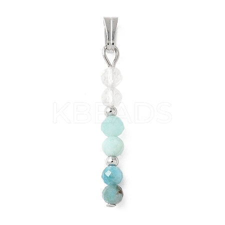 Faceted Round Natural Quartz Crystal & Amazonite & Apatite Beaded Pendants PALLOY-JF03529-03-1
