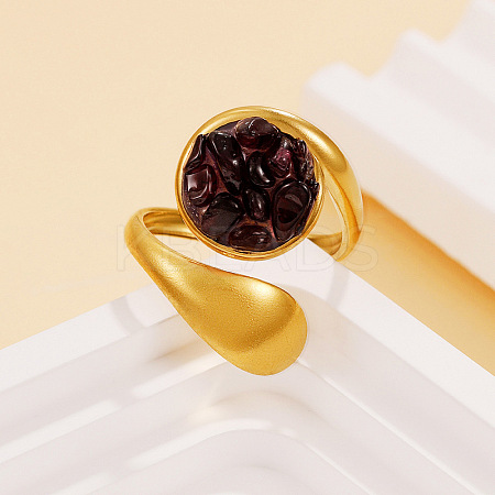 Natural Garnet Chip with 304 Stainless Steel Cuff Open Rings WG3F4EB-07-1