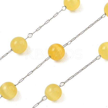 304 Stainless Steel with Glass Cat Eye Link Chains CHS-G038-08P-06-1