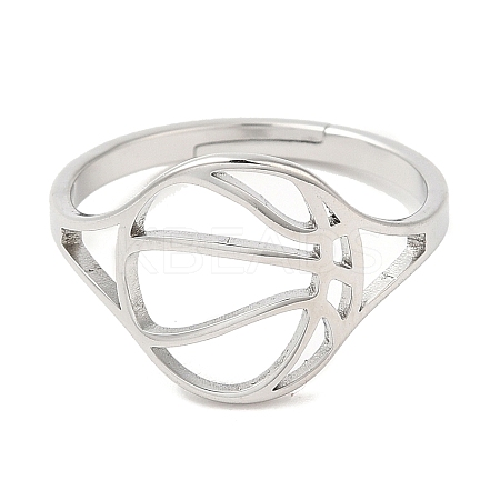 Non-Tarnish 304 Stainless Steel Hollow Basketball Adjustable Ring for Women RJEW-M149-28P-1