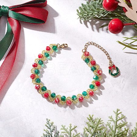 Christmas Glass & Glass Seed Beaded Bracelets for Women BJEW-MZ00228-1