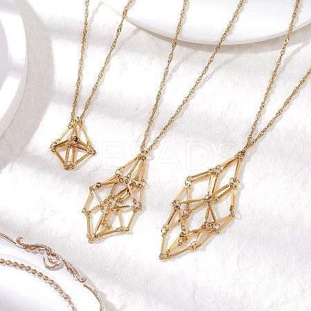 3Pcs 3 Styles 304 Stainless Steel Cuboid Link Chain Macrame Pouch Empty Stone Holder Necklace Making NJEW-JN05198-1