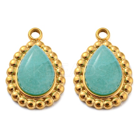 Natural Amazonite 304 Stainless Steel Teardrop Charms LS-G-D075-01G-03-1