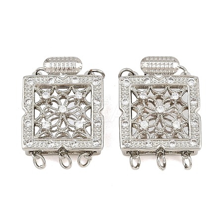 Rack Plating Brass Micro Pave Clear Cubic Zirconia Box Clasps KK-G494-05P-1