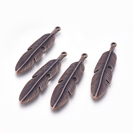 Tibetan Style Alloy Feather Big Pendants TIBEP-A12720-R-NR-1
