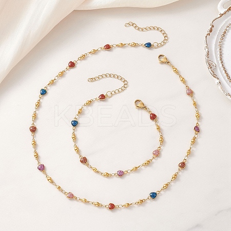 304 Stainless Steel Enamel Chain Necklace & Bracelet Sets SJEW-JS01378-1