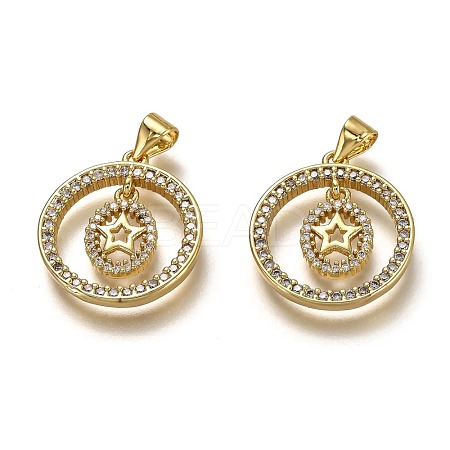 Brass Micro Pave Clear Cubic Zirconia Pendants ZIRC-H114-06G-1