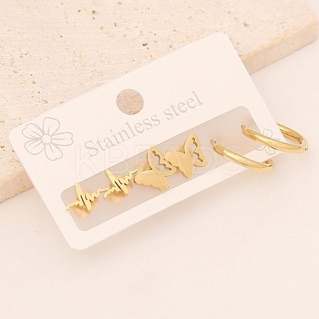 3 Pairs 3 Style 304 Stainless Steel Hoop Earrings PW-WG36714-01-1