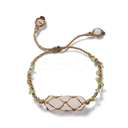 Natural Rose Quartz Bullet Braided Bead Bracelet BJEW-K225-01A-1