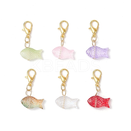 Fish Transparent Spray Painted Glass Pendant Decorations HJEW-JM03293-02-S-1