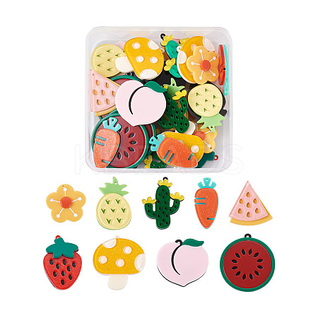36Pcs 9 Style Cellulose Acetate(Resin) Pendants KY-CD0001-02-1