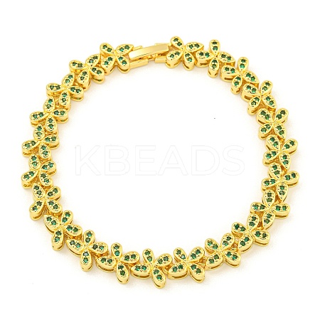 Rack Plating Brass Pave Cubic Zirconia Butterfly Link Bracelets for Women BJEW-B110-05G-04-1