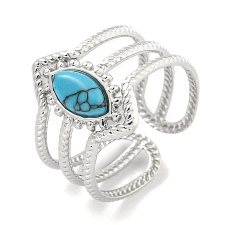 304 Stainless Steel Synthetic Turquoise Cuff Rings G-Z056-03P-04-1