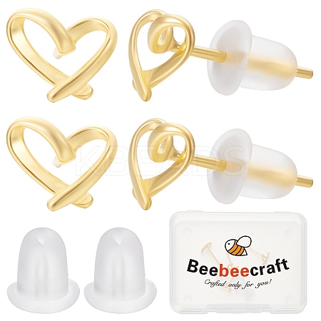 2 Pairs Hollow Heart 925 Sterling Silver Stud Earrings EJEW-BBC0001-33G-1