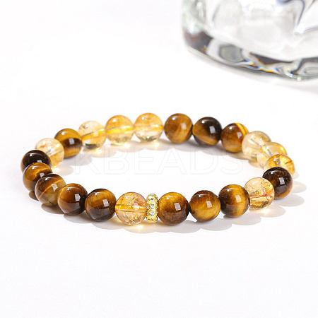 Natural Tiger Eye & Citrine Round Beads Stretch Bracelets WGE6CC2-01-1