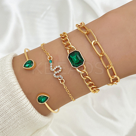 4Pcs 4 Styles Alloy Chain Bracelet & Bangle Set for Women WG6073F-06-1