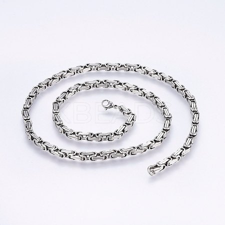 Non-Tarnish 201 Stainless Steel Byzantine Chain Necklaces LS-NJEW-F222-11P-1