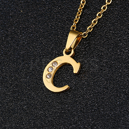 201 Stainless Steel Crystal Rhinestone Initial Pendant Necklaces FS-WG3A711-03-1