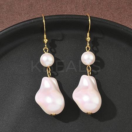Electroplated 304 Stainless Steel Imitation Pearl Dangle Earrings LS-EJEW-Z129-18G-1