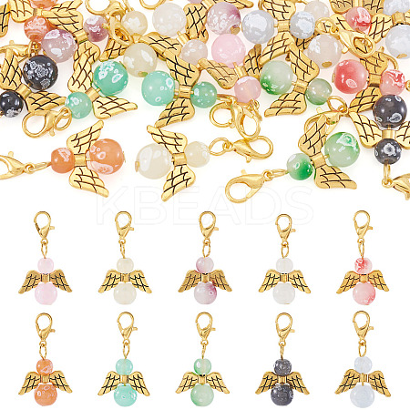 20Pcs 10 Colors Glass Bead with Alloy Pendant Decorations HJEW-TAC0110-1