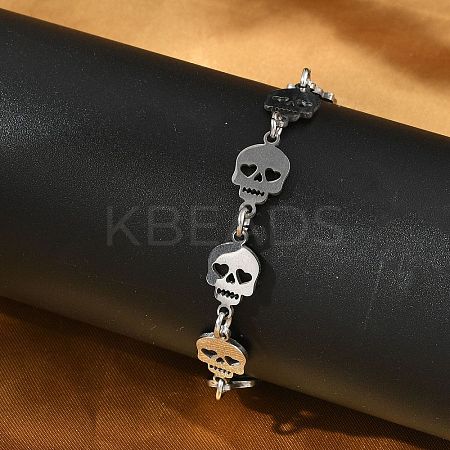 304 Stainless Steel Skull Link Bracelets for Men & Women BJEW-D042-25P-1