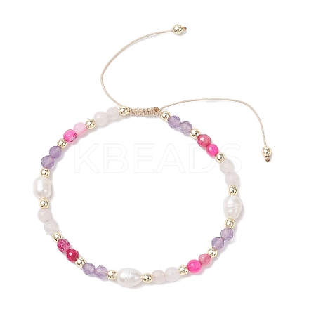 Natural Carnelian & Agate & Rose Quartz & & Cultured Freshwater Pearl Beads Braided Bead Bracelets for Women BJEW-JB12666-03-1