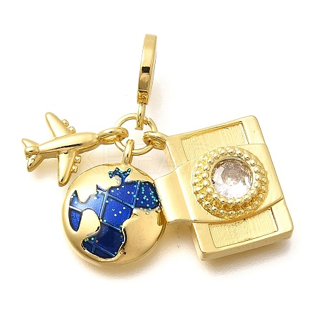 Brass Enamel Airplane & Earth & Camera European Dangle Charms KK-M309-18G-01-1