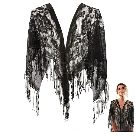 Lace Flower Detachable Polyester Shawl AJEW-WH20072-43C-1