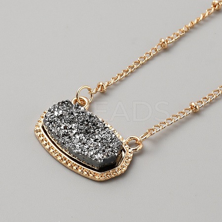 Simulated Druzy Resin Oval Pendant Necklace with Alloy Satellite Chains NJEW-WH0016-39G-05-1