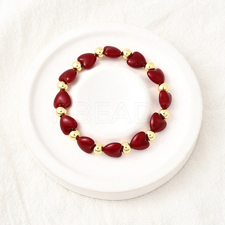 Valentine's Day ABS Imitation Pearl Beads Stretch Bracelets for Women BJEW-D317-08B-G-1
