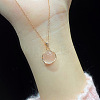 Flat Round Brass Pave Natural Rose Quartz Pendant Necklaces for Women WG46560-01-5