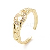 Clear Cubic Zirconia Curb Chains Shape Open Cuff Ring RJEW-E072-17G-1