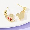 Brass Micro Pave Clear Cubic Zirconia Heart Dangle Stud Earrings EJEW-S277-12G-5