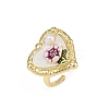 Brass Floral White Enamel Flower Cuff Rings RJEW-C139-18B-G-4