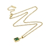 304 Stainless Steel Pave Green Cubic Zirconia Rectangle Pendant Necklaces NJEW-N055-19G-2