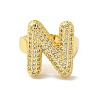 Letter Brass Micro Pave Clear Cubic Zirconia Open Cuff Ring for Women RJEW-N046-03N-G-2