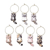 7pcs Cat Alloy Pendants Wine Glass Charms Sets AJEW-JO00252-1