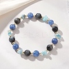 Natural Kyanite & Hawk's Eye & Aquamarine Beads Stretch Bracelets for Women BJEW-JB13184-1