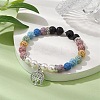 8mm Round 7-Color Natural Lava Rock & Shell Pearl Beaded Stretch Bracelets BJEW-JB10329-01-2