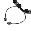 Non-Magnetic Synthetic Hematite & Natural Larvikite & Natural Lava Rock Round Beaded Braided Bracelets for Men Women BJEW-JB11185-02-4