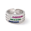 Colorful Cubic Zirconia Triple Line Open Cuff Ring RJEW-G270-04P-2