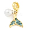 Rack Plating Alloy Pave Rhinestone Fishtail European Dangle Charms FIND-B034-22G-02-1