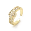 Brass Micro Pave Clear Cubic Zirconia Open Cuff Rings RJEW-G336-02G-4