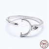 Anti-Tarnish Adjustable Rhodium Plated 925 Sterling Silver Cuff Finger Design Ring Mounts Fittings with Pearl Seat STER-I016-045P-6