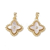 Brass & Shell & Clear Cubic Zirconia Pendants KK-G497-12G-1