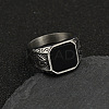 304 Stainless Steel with Natural Black Agate Finger Rings FS-WG06E27-25-1